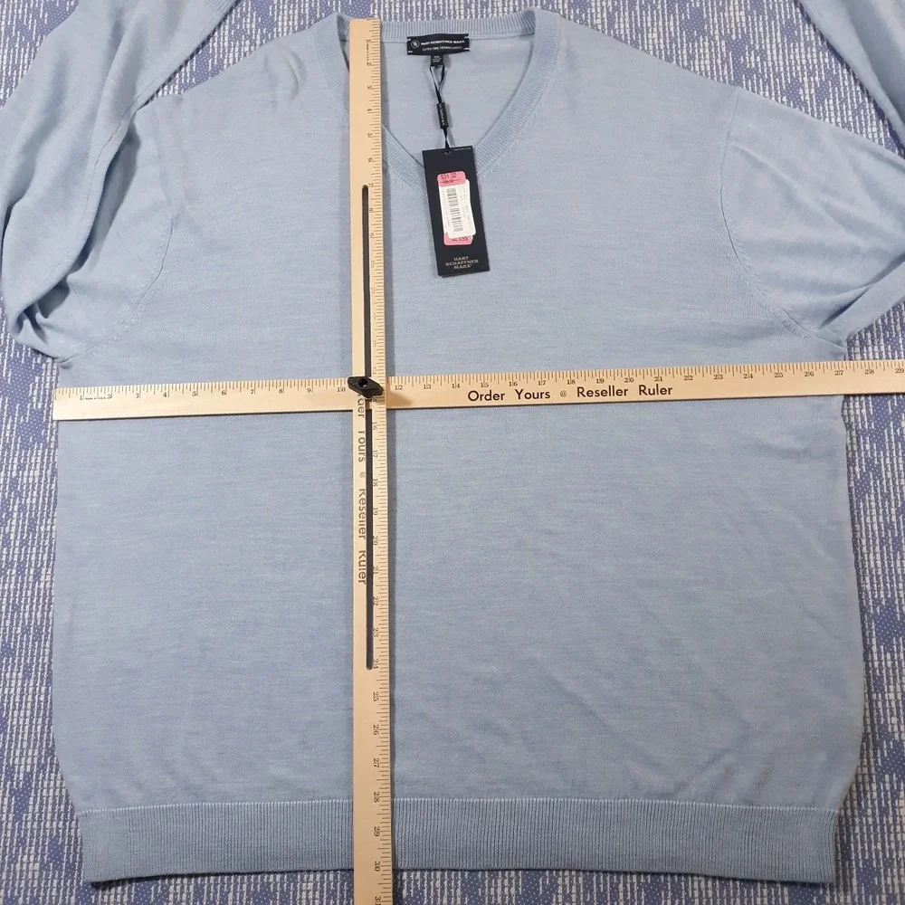 Hart Schaffner Marx Merino Wool Sweater Mens 2XL V-Neck Pullover Light Blue NEW